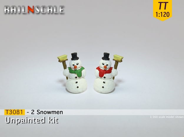2 Snowmen (TT 1:120) in Smooth Fine Detail Plastic