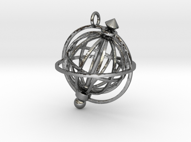 Spinning Globe Pendant in Polished Silver (Interlocking Parts): Medium