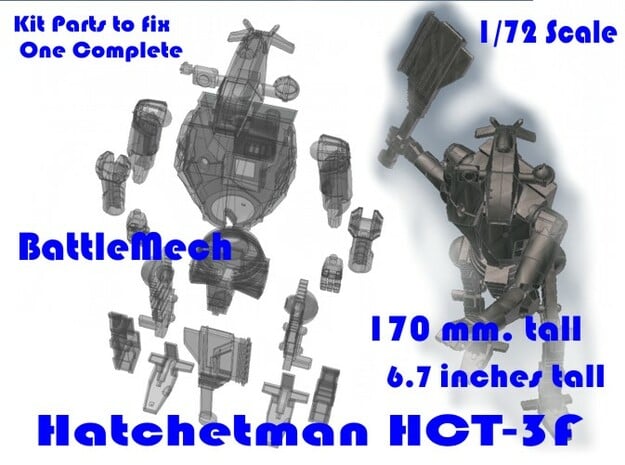 1-72 BattleMech Hatchetman In Parts