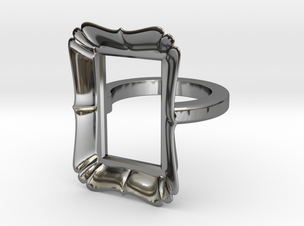 Frame Ring in Fine Detail Polished Silver: 4 / 46.5