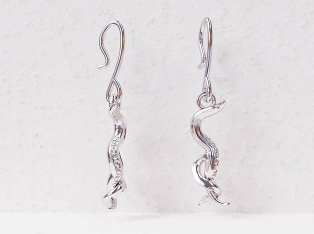 C. elegans Nematode Worm Earrings in Polished Silver