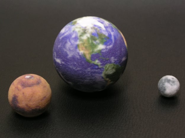 Earth Moon Mars to scale. 50mm / 2" globe