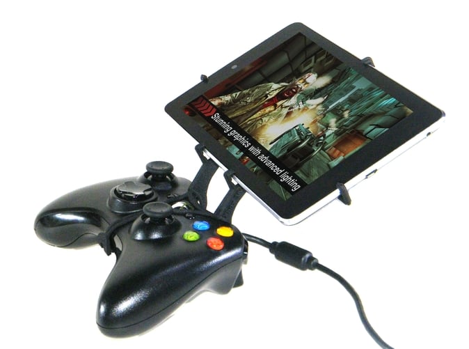 Side View - A Nexus 7 and a black Xbox 360 controller