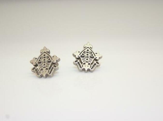 Photograph of the 3D printed Logo Cufflinks in Stainless Steel