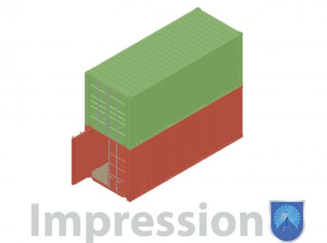 Impression of a few shipping containers. Type A (in red) and type B (in blue)