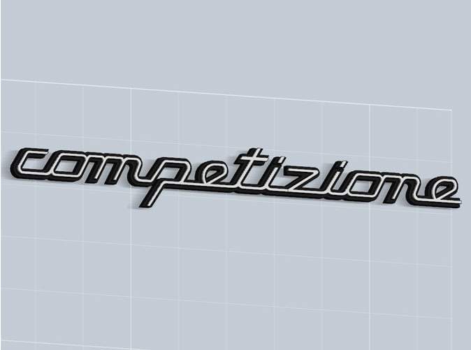 Competizione badge in Matte Black Steel, with white plastic inserts -sold apart-, render.