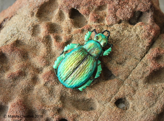 Hand painted Green Carab Beetle ornament or pendant