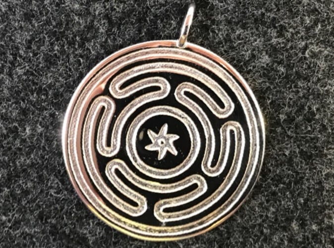 on Black Cord UNYKTOUCH Wheel of Hecate Pewter Pendant
