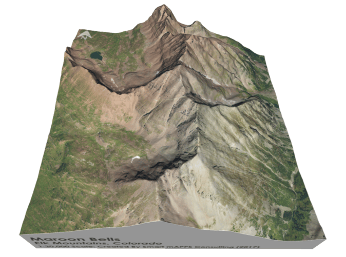 14er Map Maroon Bells Model 3D Printed Topo Map of Maroon Peaks