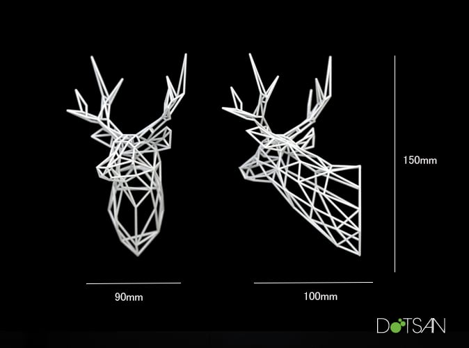 Wall Art Decoration Colour Black 3D Printed 4 Inch Geometric Stag Deer