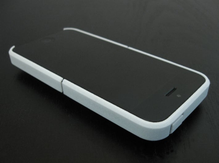 Cariband case for iPhone 5/5s, "holds stuff" 3d printed White Strong & Flexible, Front and Top, right angle view