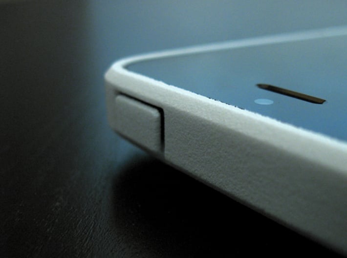 Cariband case for iPhone 5/5s, "holds stuff" 3d printed White Strong & Flexible, Front, power button corner detail