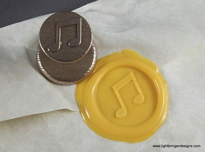 Music Notes Wax Seal 3d printed Music Notes Wax Seal with impression in Sunflower Yellow sealing wax