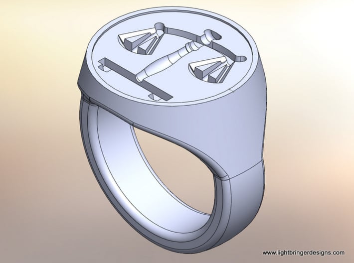 Scales of Justice Signet Ring 3d printed CAD rendering of the ring you will receive