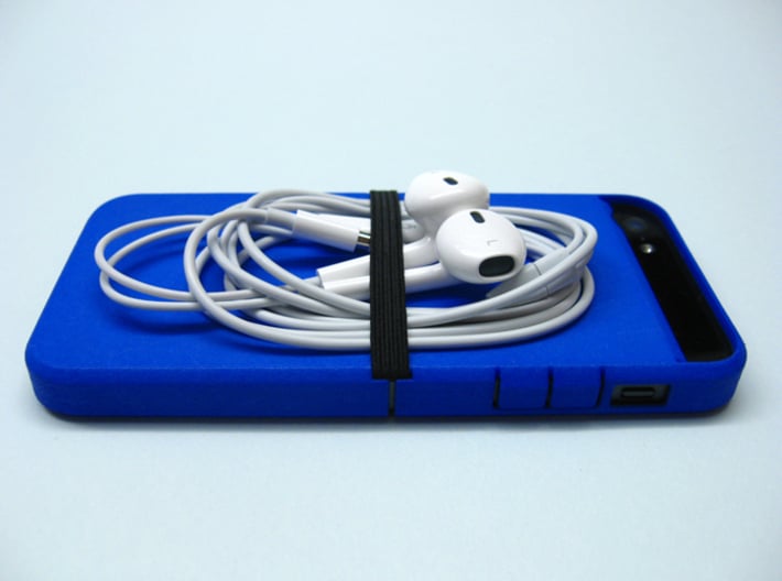 Cariband case for iPhone 5/5s, "holds stuff" 3d printed Royal Bue Strong & Flexible Polished, with headphones