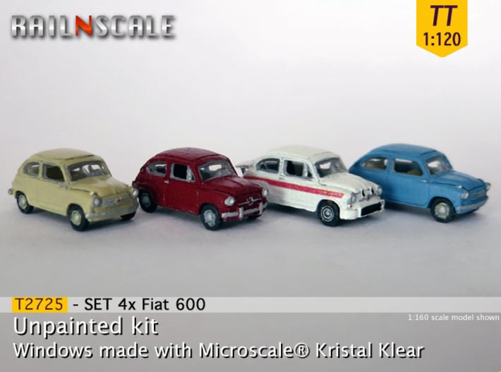 SET 4x Fiat 600 (TT 1:120) 3d printed 