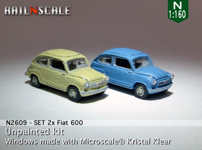 SET 2x Fiat 600 (N 1:160) 3d printed