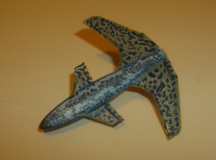 Stingray 3d printed Showing the mottled blue and silver painting.