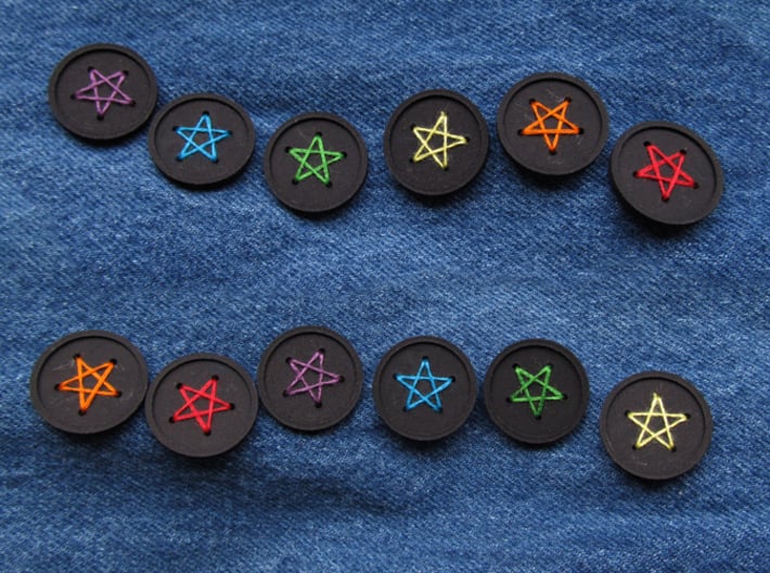 1" five-holed buttons (dozen) 3d printed printed in black S+F