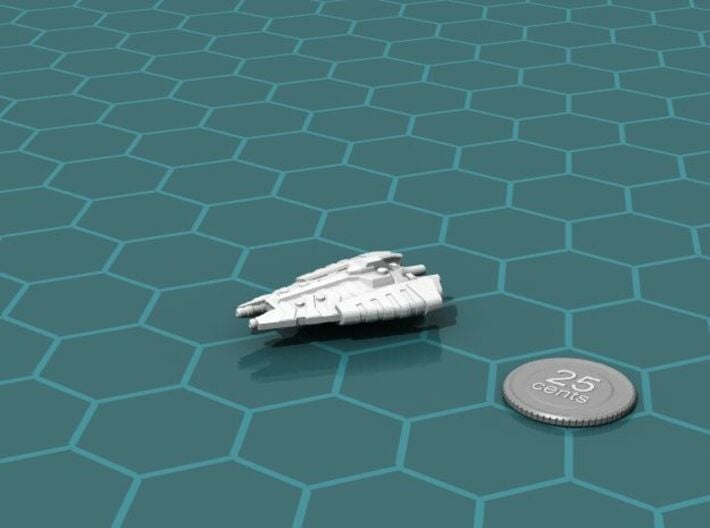 Tusokk Mace class Dreadnought 3d printed Render of the model, with a virtual quarter for scale.