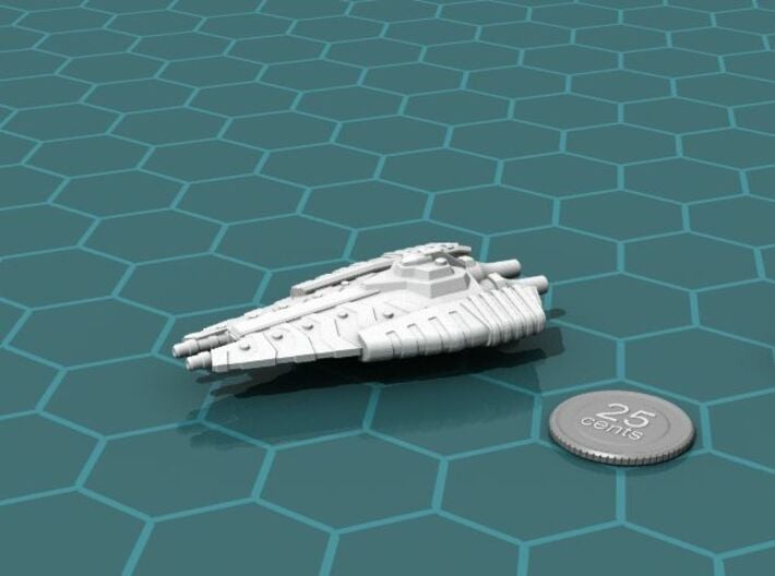 Tusokk Hammer class Battleship 3d printed Render of the model, with a virtual quarter for scale.