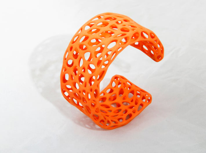 Cells Cuff (Size L) 3d printed Printed in Orange Polished Strong & Flexible Plastic