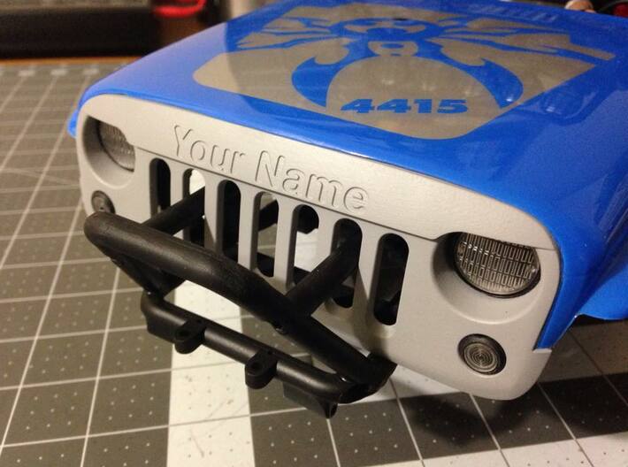 AJ40005 ANGRY eye grill CUSTOM 3d printed Grill shown fitted to the Wraith Jeep. This Grill will fit all Knight Customs Jeep grill mounts.