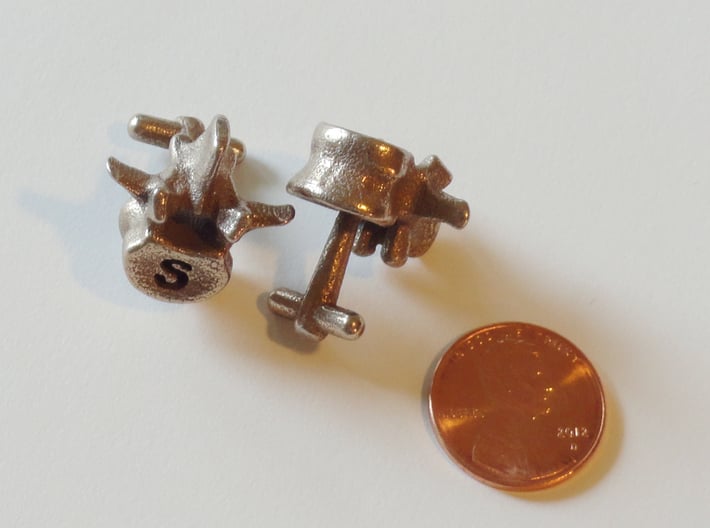 Lumbar Vertebra Cufflinks - Uninscribed 3d printed **note these do not come with inscriptions - send me a message BEFORE PURCHASING to request inscribed ones