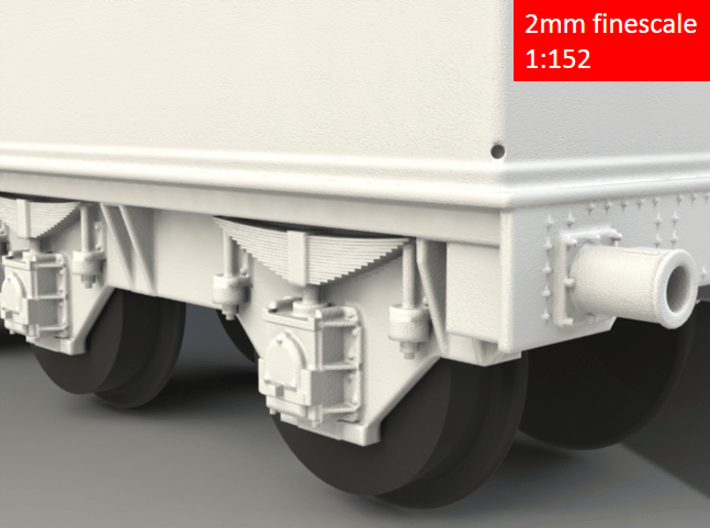GWR Collett 4000 gal tender, motor cutout, 2mm FS 3d printed Rendering - axle box and spring detail