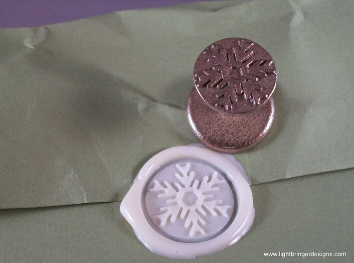 Snowflake Wax Seal 3d printed Snowflake wax seal with  impression in Bone White sealing wax