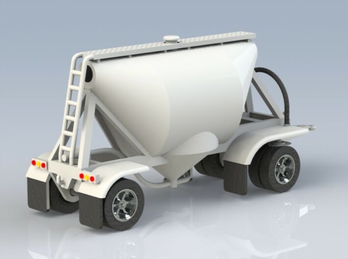 HO 1/87 Shorty Dry Bulk Trailer 07a (pup & dolly) 3d printed CAD render showing rear details.