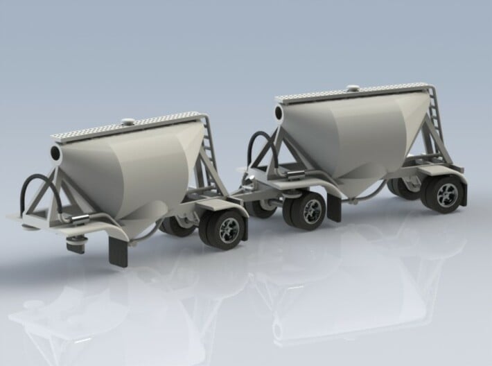 HO 1/87 Shorty Dry Bulk Trailer 07a (pup & dolly) 3d printed CAD render of two pups & thesingle-axle dolly.