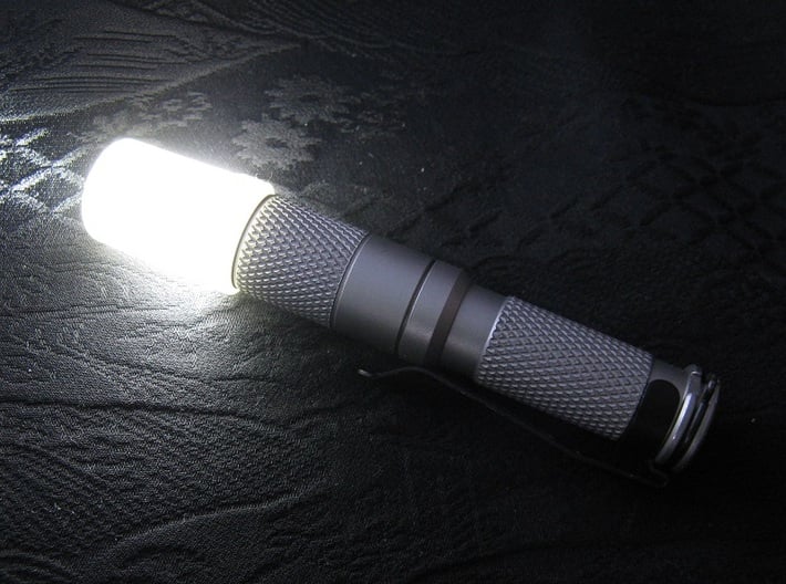 14mm Flashlight Diffuser (Flat Top) 3d printed Diffuser mounted on a stainless steel AAA Maratac flashlight (not included)