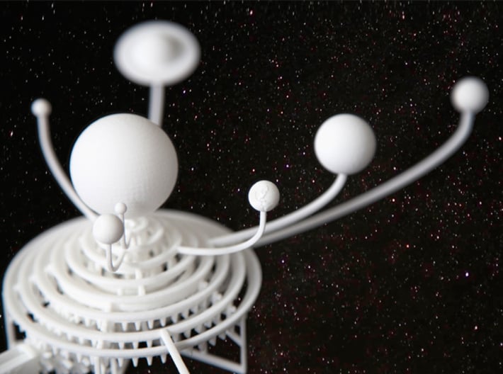 Solar System 3d printed Detailing on the planets: the continents on earth; Jupiter's eternal storm; and the rings around Saturn