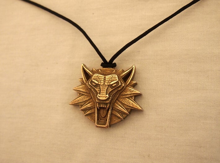 Two Sided Wolf Head Medallion Pendant 3d printed Cast Stainless Steel Front