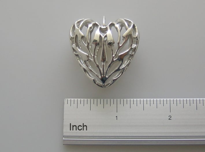 Bamboo Heart Pendant 3d printed Polished Sterling Silver