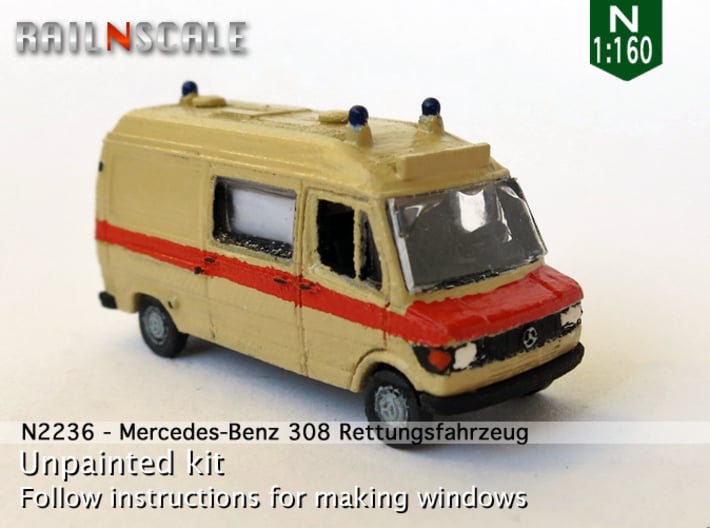 Mercedes-Benz 308 Rettungsfahrzeug (N 1:160) 3d printed 