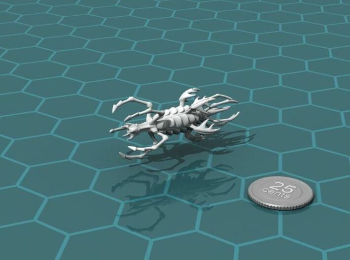 Space Roach Warrior 3d printed Render of the model, with a virtual quarter for scale.