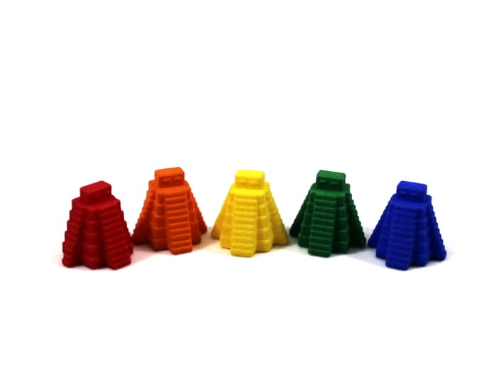 Ziggurat, Mayan Temple 3d printed Photo of tokens in different colors