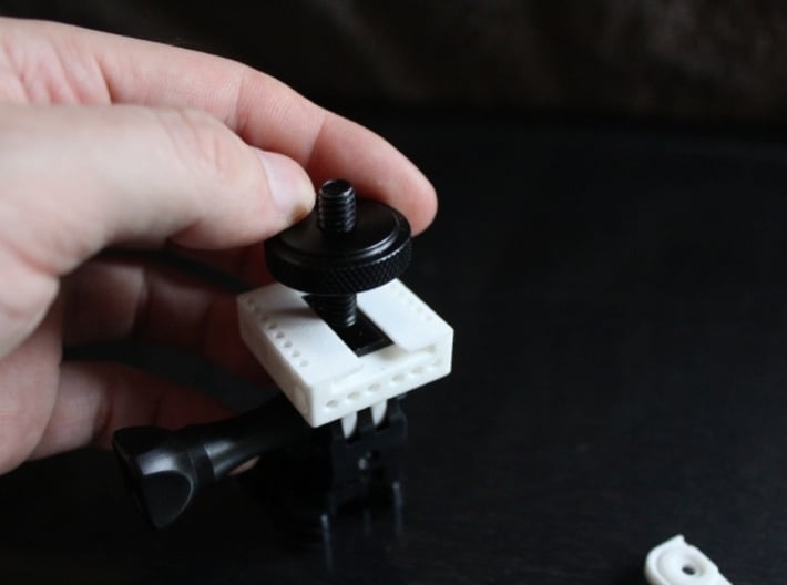 GoPro to Hotshoe to Tripod Mount 3d printed Securing nut screws on