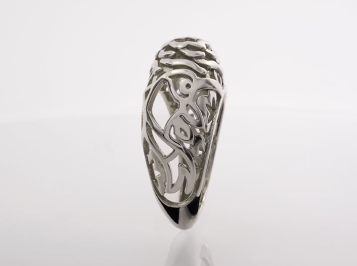 Koi-fish restrains Rose - US 6 3/4 - Ø17 - C53.4 3d printed Photo, Side view, Polished Silver