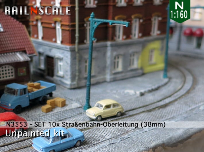 SET 10x Straßenbahn-Oberleitung 38mm (N 1:160) 3d printed 