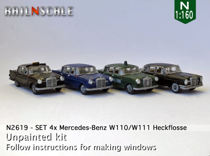 SET 4x Mercedes-Benz Heckflosse (N 1:160) 3d printed