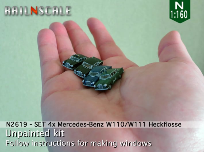 SET 4x Mercedes-Benz Heckflosse (N 1:160) 3d printed 