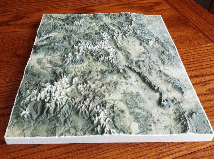 Colorado Fourteeners with holes, 12'' 3d printed Photo of entire model---have you climbed all 58?