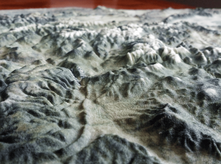 Colorado Fourteeners with holes, 12'' 3d printed Looking East past New Castle, Glenwood Springs, and Carbondale