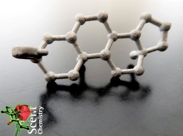 Androstenol 3d printed Detail view of Androstenol model in raw aluminum.