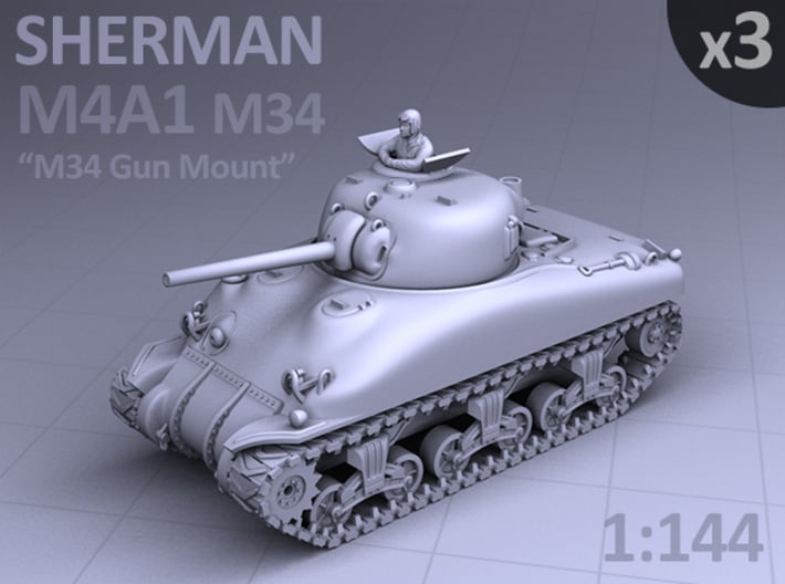 SHERMAN M4a1 (M34 Gun) TANK - (3 pack) 3d printed 