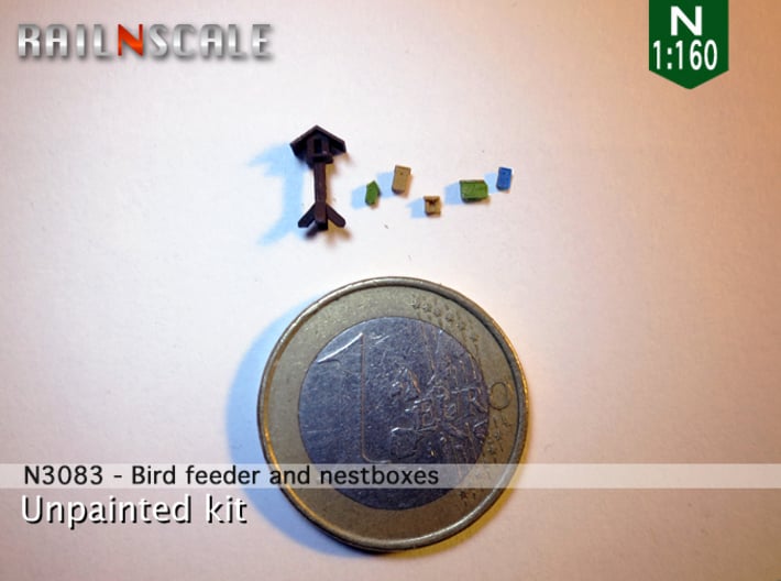 Bird feeder + 5 nestboxes​ (N 1:160) 3d printed 