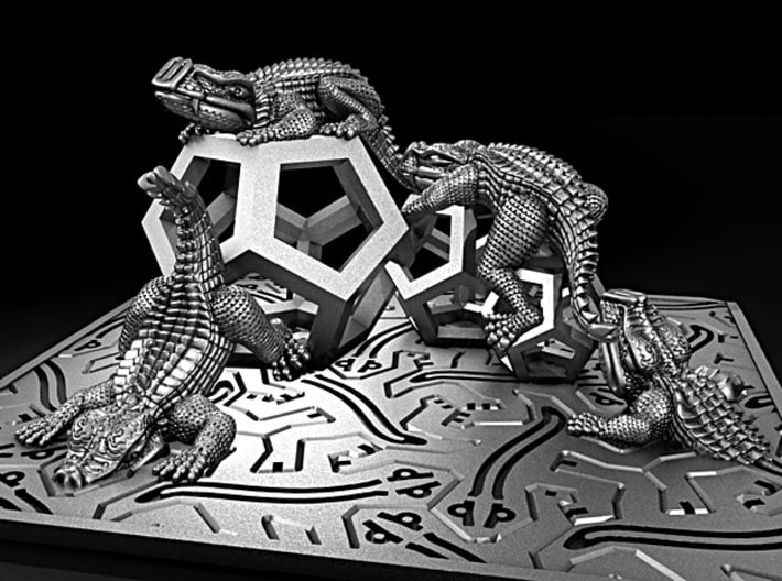 Reptiles & Dodecahedra mini sculpture Fine Art. 3d printed My render, showing the model.
